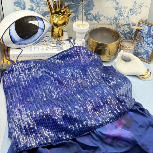 🆕 RAT & BOA 🧿 NWOT Violetta Blue Sequin & Floral Printed Maxi Dress, Sz XXS - Picture 13 of 15